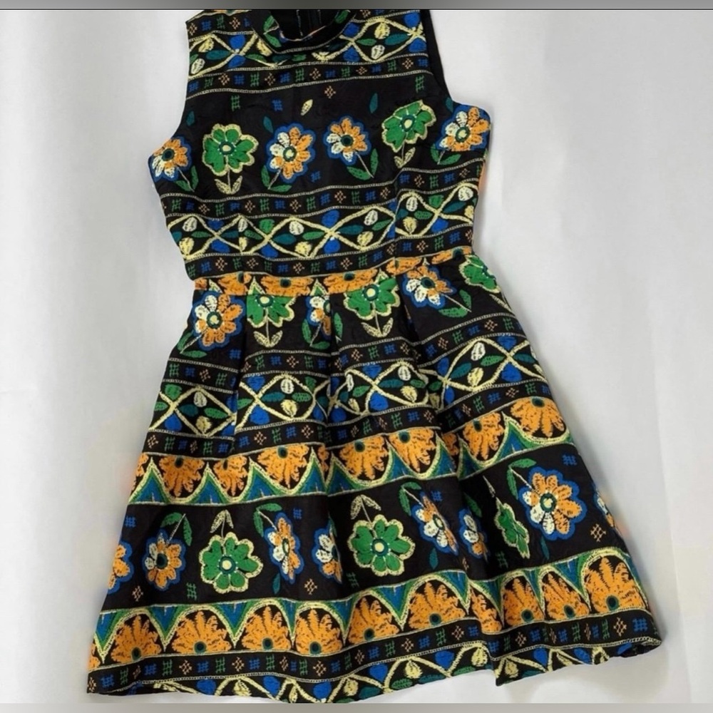Black Multicolor Floral Print Sleeveless Mini Dress